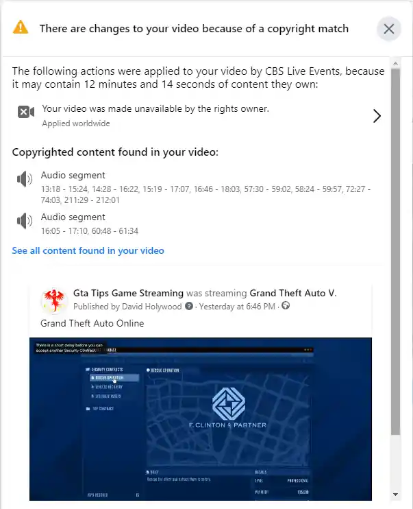 FB Video Copyright Bug