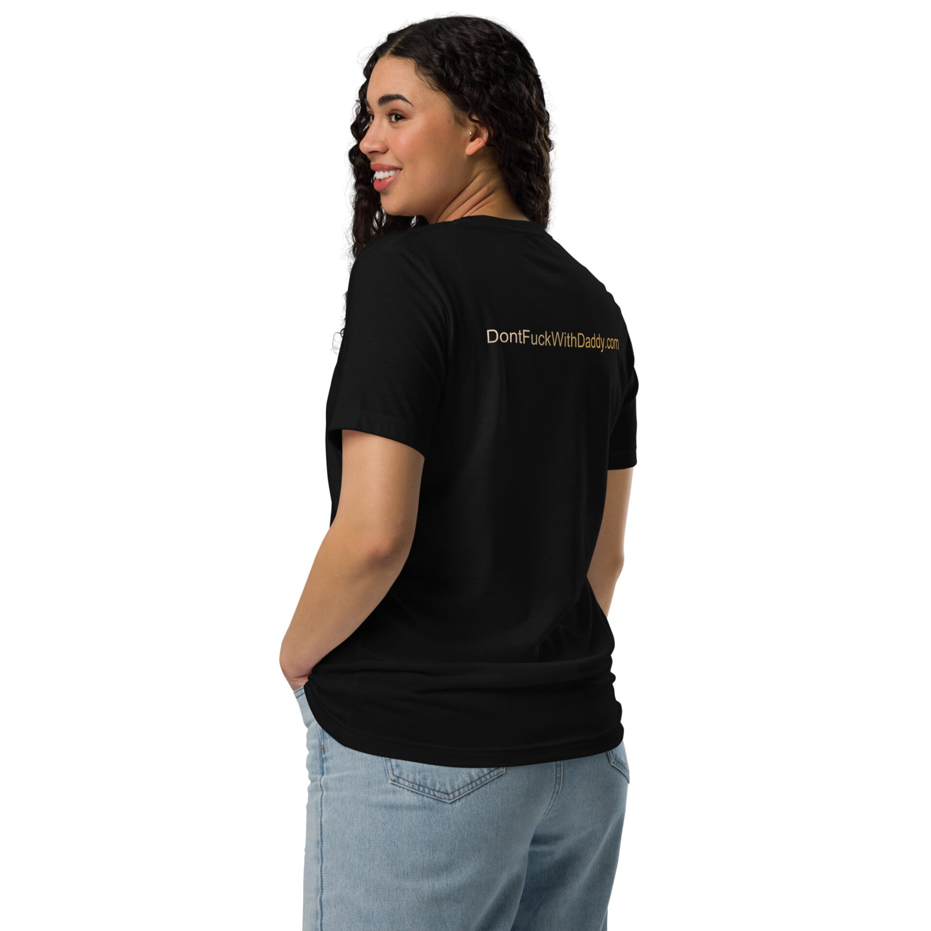 Unisex staple eco t-shirt - "DontFuckWithDaddy.com" Gold Print - Image 7