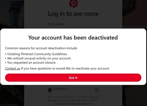 Pinterest Shuts Down Accounts as if it was a Contest